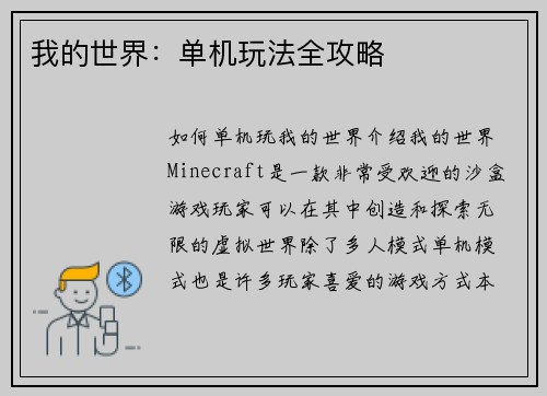 我的世界：单机玩法全攻略